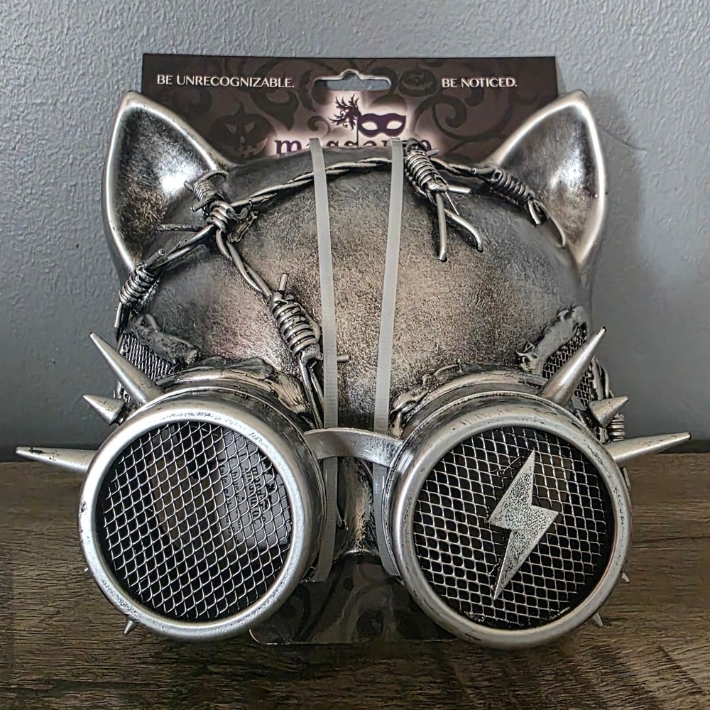 Masqarae Industrial Animal Mask Steampunk Cat Goggles Silver Spikes MAS74435-CAT